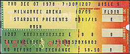 Rush show ticket Milwaukee Arena December 07, 1978